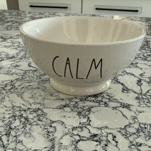 White Ceramic Bowl with 'CALM' Text